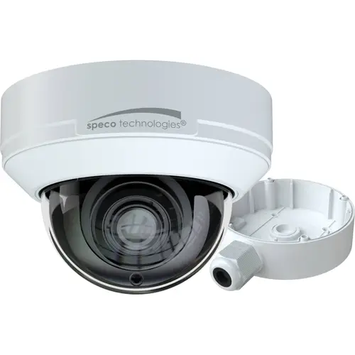 Speco 5MP HD-TVI Dome Camera, IR, 2.8-12mm Motorized lens, Junction Box, White