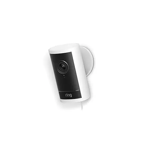 Ring Outdoor Cam Pro Retinal 4K, Plug-In, Wide Angle, 10x Zoom, White